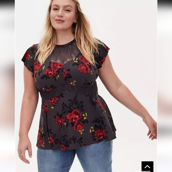 torrid Tops - ❄️❄️ NWOT TORRID 2X Studio Knit Crew Neck Lace Inset Short Sleeve Peplum Top